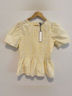 Bagatelle White & Yellow Striped Smocked Peplum Blouse